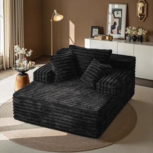 Chaise Lounge Chair Indoor, Corduroy Oversized Upholstered Boneless Sofa Bed, Deep Seat Sleeper Couch Comfy Reading Chairs, Cloud Chaises Couches for Living Room, No Assembly Required, Black