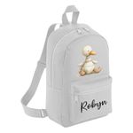 White Duckling Duck Vintage Teddy Bear Design back to school nursery Boys Girls Childrens Kids Changing Bag Personalised Rucksack Name Canvas Backpack Green Blue Lilac Pink Navy White