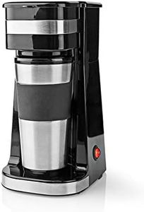 Ex-Pro Single Serve Coffee 1 Cup Maker Machine and Double Wall Insulated Travel Mug, Stainless Steel, 420ml - Silver/Black