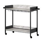 South Shore Mobile Bar Cart, Black and Faux Carrara Marble