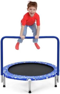 GYMAX Indoor Trampoline, 36” ASTM Approved Kids Trampoline with Removable Handrails & Safety Pad, Spring-Free Folding Mini Rebounder, Small Fitness Trampoline for Toddler/Adults (Blue)