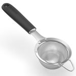 3.35in Small Fine Mesh Strainer: U-Taste 18/8 Stainless Steel 30-Mesh Kitchen Food Colander with Firm Riveted Silicone Handle, Deep Heavy-Duty Handheld Metal Sieve for Tea, Powder (Black)