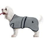 Dog Dressing Gown - Dog Drying Towel, Bath Robe, Adjustable Dry Robe bathrobe for dogs, Grey Black Gift Large