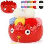 Coopay Flame Yarn Bowl for Crocheting/Knitting, Cute Yarn Storage Bowl with 7PCS Yarn, Large Size Ceramic Yarn Bowl Crochet Knitting Bowl for Beginners, Great Knitting Crochet Gift (7in)