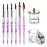 Kalolary 2Pcs Nail Art Dappen Dish with 6Pcs Acrylic Nail Brush Set, Glass nail cup with lid glass crystal bowl Acrylic UV Gel DIY Brush Nail Crystal Cup Set Acrylic Liquid Powder Styling Tool