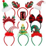 Elcoho 9 Pack Christmas Headbands Christmas Party Toys Hats Costume Reindeer Santa Headbands for Xmas Holiday Party, 9 Styles