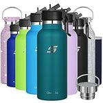 GeeRic Stainless Steel Water Bottle 500ml Matte Metal Bottle+Bag+Straw Cap Double-Liner Vacuum Insulated 500ML Water Bottle Hold 18H Hot/24 Cold Thermal Bottle for Camping,School,Sports Jasper