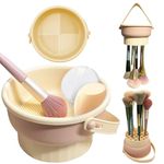 Makeup Brush Cleaner with Makeup Brush Holder, 2 in 1 Silicone Makeup Brush Cleaning Bowl, Makeup Brush Cleaner Mat Cosmetic Brush Washing Tool for Makeup Brush, Sponge, Powder Puff (Khaki)