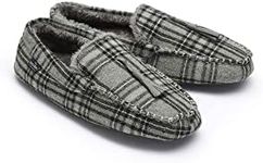 The Savile Row Company London Men's Classic Suede Moccasin Indoor Outdoor Slippers - Grey Check - 10