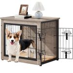 Yaheetech Dog Crate Furniture Dog Cage End Table Wooden Dog House with Double Doors & Anti-skid Plush Mat for Puppies/Small-sized Dogs, Indoor Dog Kennel Side Table, Gray