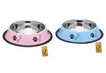 Foodie Puppies Stainless Steel Dog Bowl Combo - (Medium, 700ml) Food and Water Feeding Gift Bowl | Suitable for Dogs, Cats and Other Pets I Paw Bone Print, Anti-Skid Rubber Base (Pink + Sky Blue)