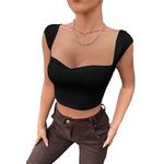 GLARE & BLAIR Ribbed Sweetheart Neck Short Sleeves Western Stylish Regular Fit Crop Top For Women (Small, Black)