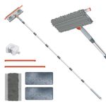 6.4FT Professional Extendable Window Squeegee and Scrubber, 180° Adjustable Head, Window Squeegee for High Windows, Glass, Shower, and Car Windshield Cleaning (Grey/Orange/Chrome)
