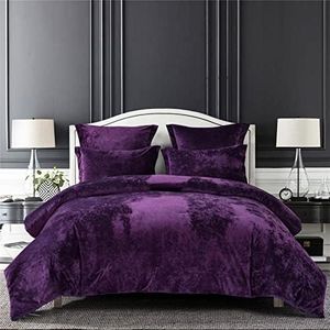 Sunshine Nicole Distressed Velvet Comforter Set, Distressed Velvet Face and Brushed Solid Microfiber Reverse, with Light Weight Soft Poly Fill, 5 Pieces Purple, Queen