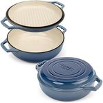 Gennua 3.3-Quart Enameled Cast Iron Braiser with Grill Lid - Small Dutch Oven and Stovetop Grill Pan