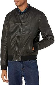 Cole Haan Men's Leather Quilted Lined Varsity Jacket, Black, Small
