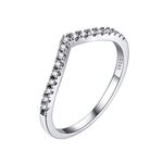 Simple Cute Sterling Silver CZ Wishbone Ring for Women Grils Love/Lucky Statement Promise Engagement Wedding Eternity Ring Stackbale, Gift for Mom/Wife/Daughter Size8