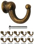 FUXXER® - Antique Coat Hooks, Towel Hooks, Clothes Hooks, Iron Hooks, Brass Bronze Design, Vintage Country House Retro, 29x20mm, Set of 10