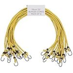 PRETEX Heavy Duty Bungee Cords with Hooks - Set of 12 - Extra Strong Bungees for Camping & Outdoors - Elastic Tie Down Luggage Straps - Universal Cord - 65 cm (23") Long, Yellow