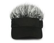 SCSpecial Novelty Visor Cap Adjustable Visor Hat with Spiked Wigs Fake Hair Visor for Adults (Black and Grey)