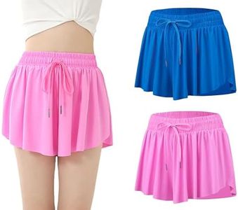Girls 2 Pack Flowy Butterfly Shorts Athletic 2 in 1 Running Skirt Cheer Tennis Dance Preppy Kids Clothes 11-12Y Hot Pink Blue