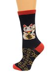 K. Bell Socks Women's Money Crew Socks Casual, Cat Doll (Navy), Medium