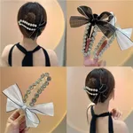 2 Pieces Bow Hair Clips, French Flat Hair Clips Rhinestone Curved Claw Clips Strong Hold Duck Billed Clips Hair Barrettes for Women Girls 083