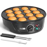 FineMade Non Stick Mini Pancakes Maker Machine, Electric Poffertjes Pan with Browning Control, Mini Ebelskiver Aebleskiver Pan, Dutch Mini Pancake Maker, with Brush & Forks, 14 Slots, Black