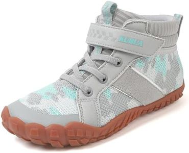 KUBUA High Top Sneakers for Kids Boys Girls Barefoot Shoes Naturally Minimalist Zero Drop Splay Shoes for Sports Tennis Walking Hiking Running Athletic Gym Light Grey 4 Big Kid