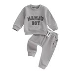 Carolilly Toddler Baby Boys Outfits Letter Embroidery MAMA'S BOY T-Shirt Long Sleeve Sweatshirts Pullover+Pocket Pants 2PCs Outfits Tracksuit Newborn Baby Boys Clothing Sets (Gray, 0-6 Months)