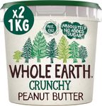 Whole Earth Crunchy Peanut Butter 2 x 1kg, Original Nut Spread Made with All Natural Ingredients, No Added Sugar, Gluten Free, Vegetarian & Vegan Friendly, Bulk Buy (2 x 1 kg Tubs), Packaging May Vary