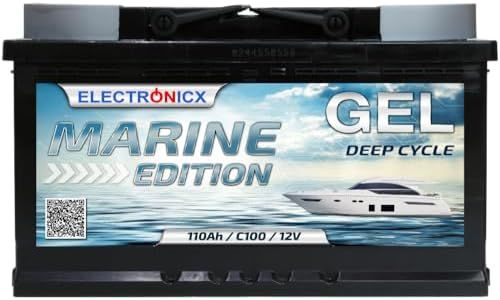 Batterie Gel 110Ah Marine Edition 110 Ah Camping-Car Solaire Batterie de Rechange Fiable, Décharge Lente Solaire Portable, Batterie de Camping-Car 12V