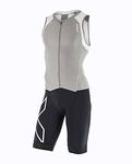 2XU Men's Compression Zip Trisuit, Frost Grey/White, X-Large