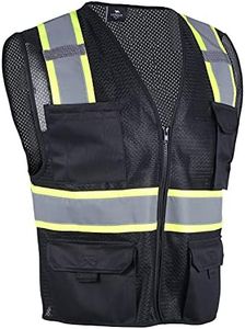 VENDACE Hi Vis Safety Reflective Mesh Vest for Men ANSI Class 2 High Visibility Vest with 8 Pockets and Zipper, Black, Large