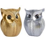 ARTISANS ALLEY Modern Classy Lucky Owl Statues for Home Decor (Pack of 2, Silver & Golden)