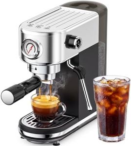 atatix Espresso Machine, 20 Bar Compact Espresso Coffee Machine with Milk Frother, Stainless Steel Coffee Maker with 44oz Removable Water Tank for Cappuccino, Latte, Anti-fingerprint, Black and Silver