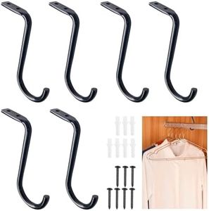 6 Pcs Closet Rod Center Support 1 Inch Heavy Duty Closet Rod Bracket with 14 Pcs Screws Metal Wall Mount Rod Clothes Storage Hanger Wall Mounted Closet Shelf Brackets for Shelf Closet Rod(Black)