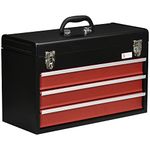 DURHAND 20" Portable Metal Tool Box with Metal Latch Closure, 3 Drawer Tool Chest with Ball-bearing Slider for Garage, Household and Warehouse, Red