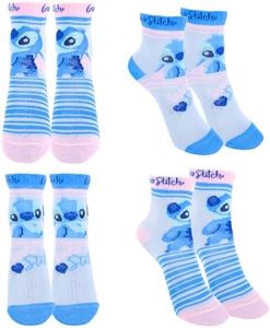 Disney Stitch Calzini per Bambina, Confezione da 4 Calze Stitch Design per Ragazze, Calzini Classici, Regalo per Ragazza e Adolescenti, Taglia EU 27/30