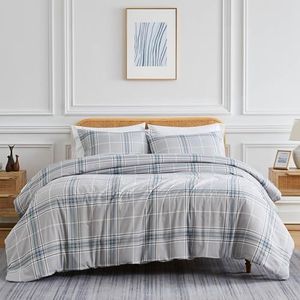 Southshore Fine Living, Inc. Vilano Plaid Collection - King Comforter Set, Premium Bedding, All-Season Down Alternative, Soft Coverlet, Oversized 3-Piece California King Size Comforter Set, Grey