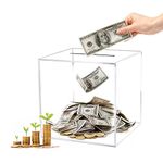 Clear Piggy Bank for Adults kids, Acrylic Piggy Bank Break to Open Square Money Box 18x18x18cm Clear Money Box for Adults Acrylic Money Saving Box