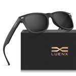 LUENX Polarized Sunglasses for Men Women UV400 Protection Non-mirrored Black Lens Matte Black Square Frame 54MM