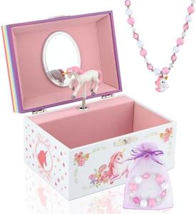 Taduoduo Girls' Musical Jewelry Box Organizer with Jewelry Set - Flowers and Unicorn Jewellery Box Music Box - Jewelry Storage and jewelry box for girls