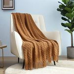 CREVENT Knitted Decorative Throw Blanket for Couch Sofa Chair Bed，Soft Warm Cozy Light Weight for Spring Summer (127cmX152cm Brown)