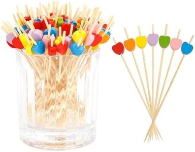 100pcs Toothpicks For Appetizers Valentines Day Decorations 4.7inch Multicolour Heart Picks Cocktail Garnish Charcuterie Sticks For Chocolate Fountain Party Supplies Bamboo Sticks For Wedding