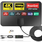 2024 Indoor TV Aerial - Digital TV Aerial for Smart TV, TV Antenna with Booster 250+ Long Range Reception for Freeview TV Support 4K 1080P HDTV & 16.4ft Coax Cable