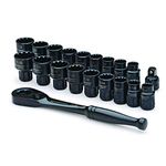 Crescent CX6PT20 20 Piece X6 Pass-Through Ratchet and Socket Set, Metric & SAE - Black,10 19mm