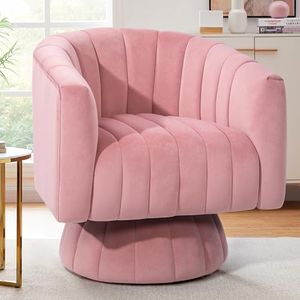 Kromax Swivel Barrel Chair with Armrest, Overstuffed Tufted Velvet, Ideal for Bedroom, Teens, or Nursery, Pink