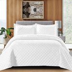 Super King Size Bedspread Bed Throw Embossed Pattern Reversible Quilted Bedspread Set with 2 Pillow Shams - Decorative Quilt Coverlet Bedding Set, Whit