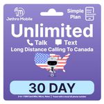 Jethro Mobile USA Sim Card, Unlimited Talk & Text in US, International Calling to Canada, 1-Month Sim Card Activation Kit (Standard/Micro/Nano)